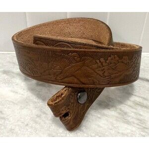 Western Brown Leather Belt Tooled Eagles Size 34 NO BUCKLE  Rodeo Cowgirl Cowboy